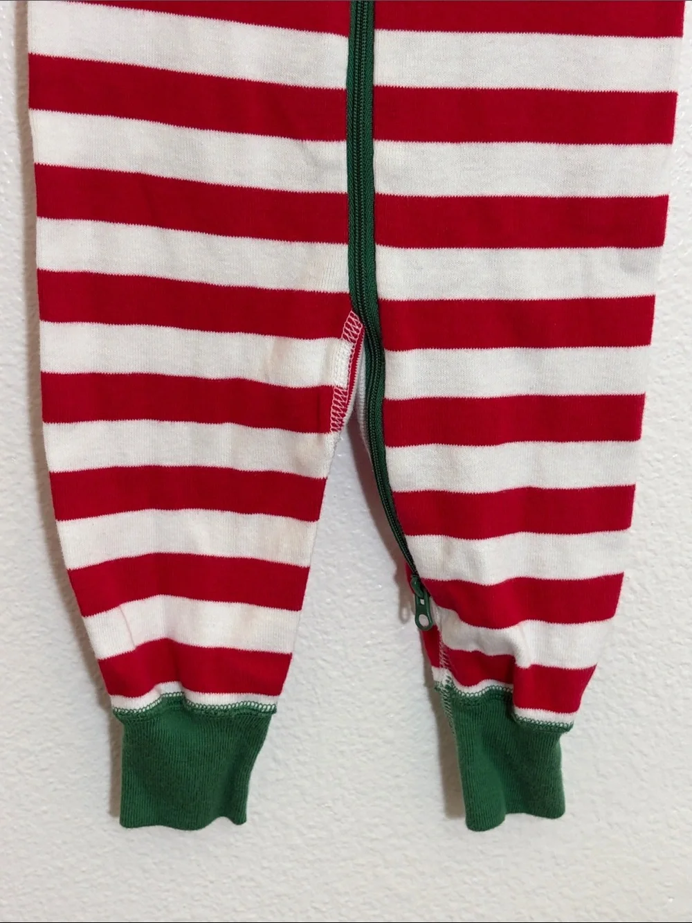 Hanna Andersson Red White Stripe Cotton One-Piece Pajama with Green Trim